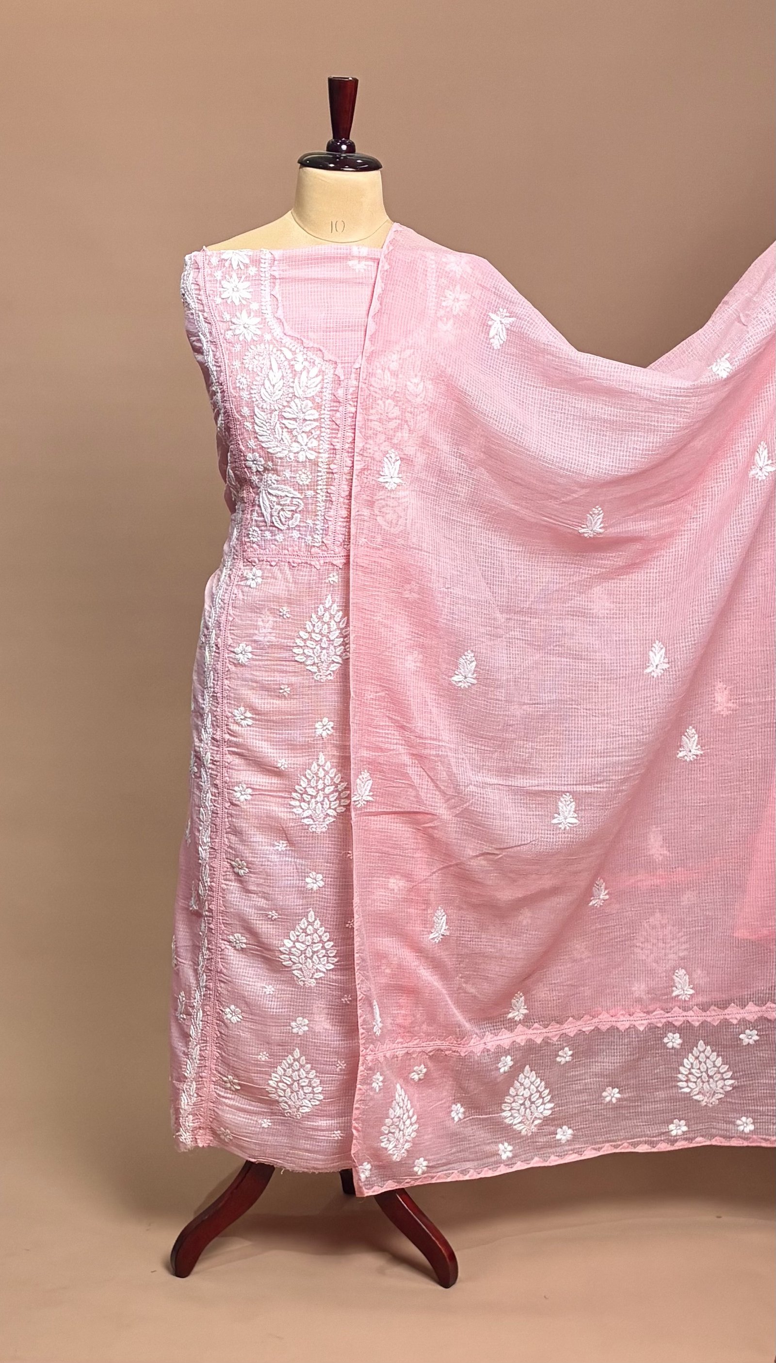 Chikankari Suit Piece - Coral Pink