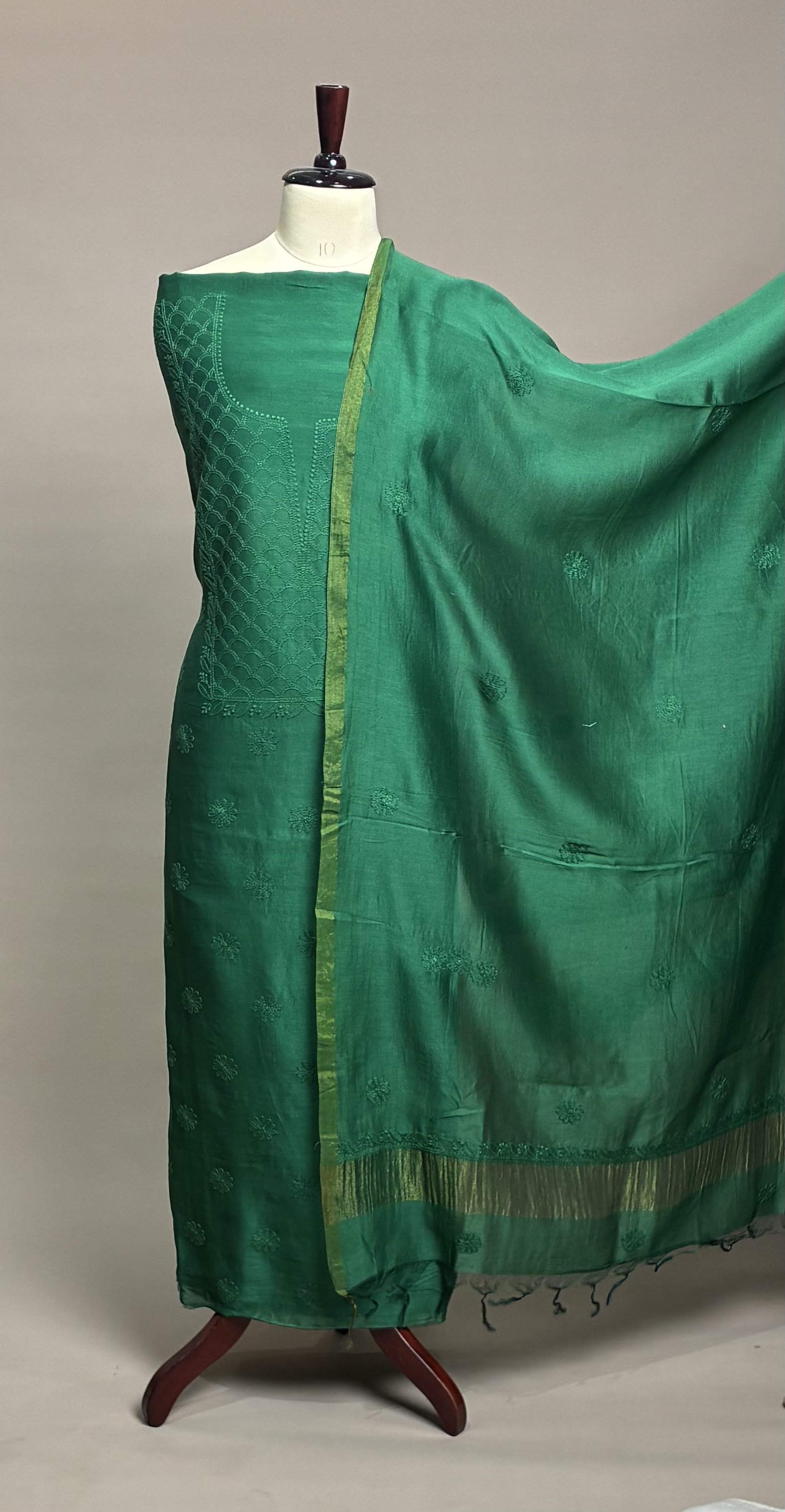 Chikankari Suit Piece - Teal Green