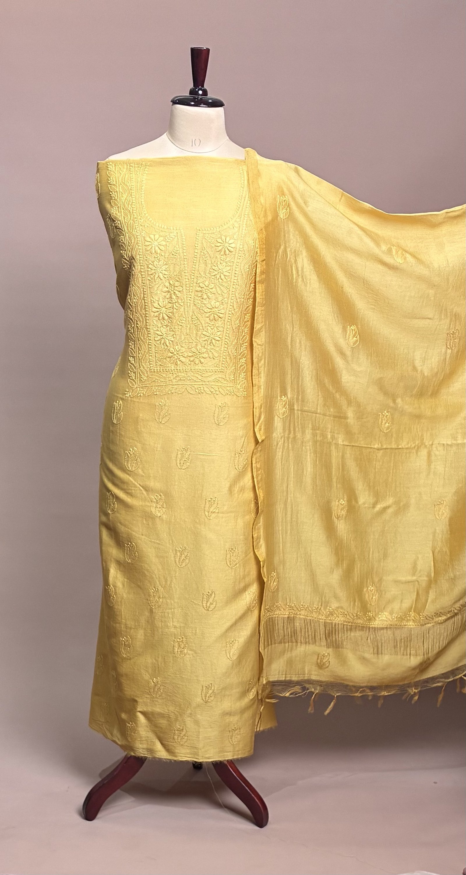 Chikankari Suit Piece - Golden Yellow