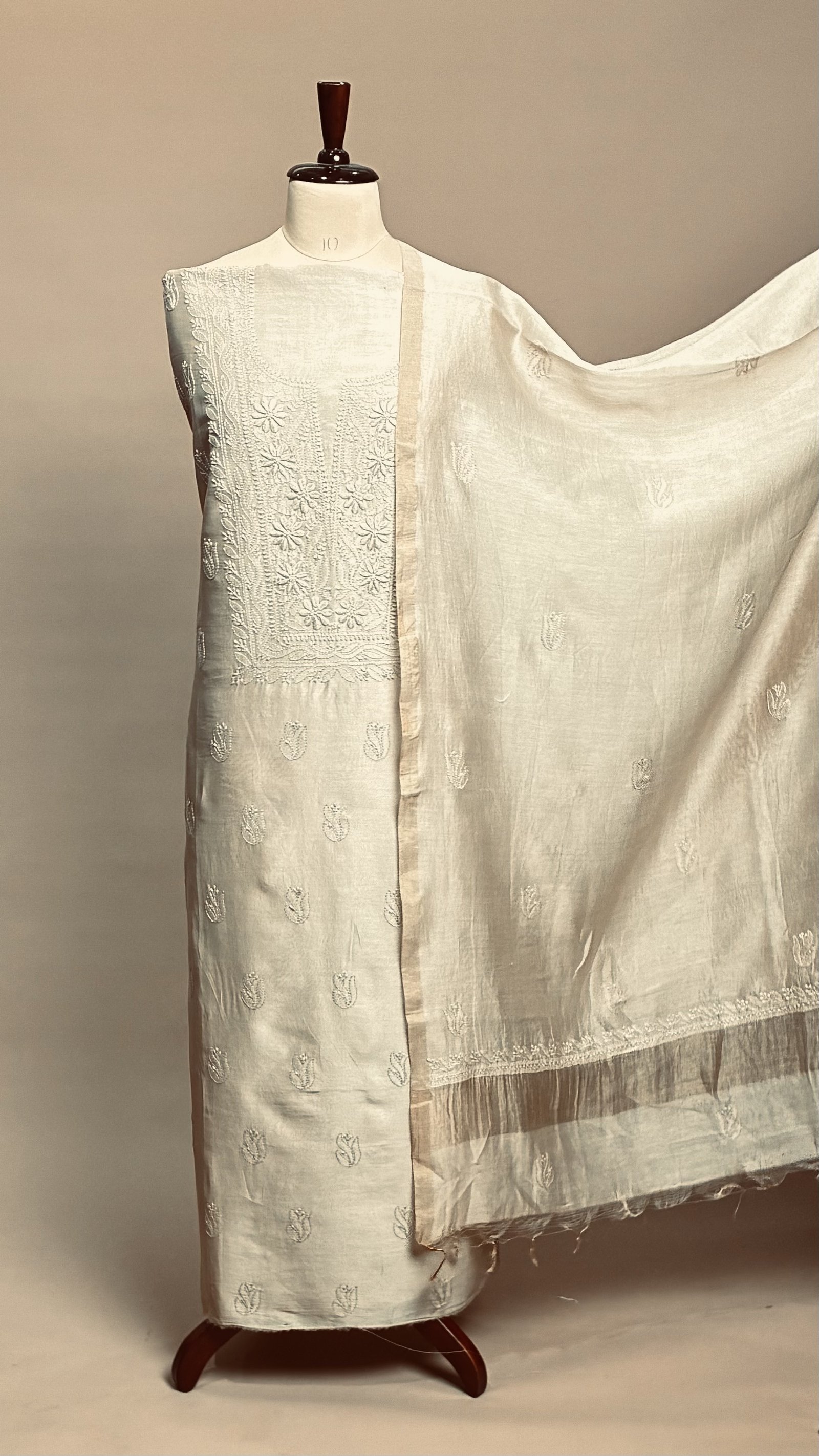 Chikankari Suit Piece - Ivory Silk