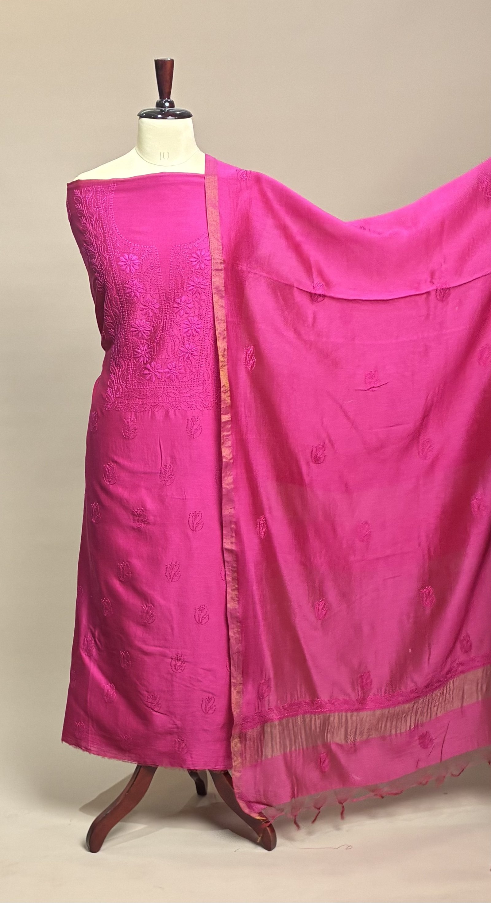 Chikankari Suit Piece - Rani Pink