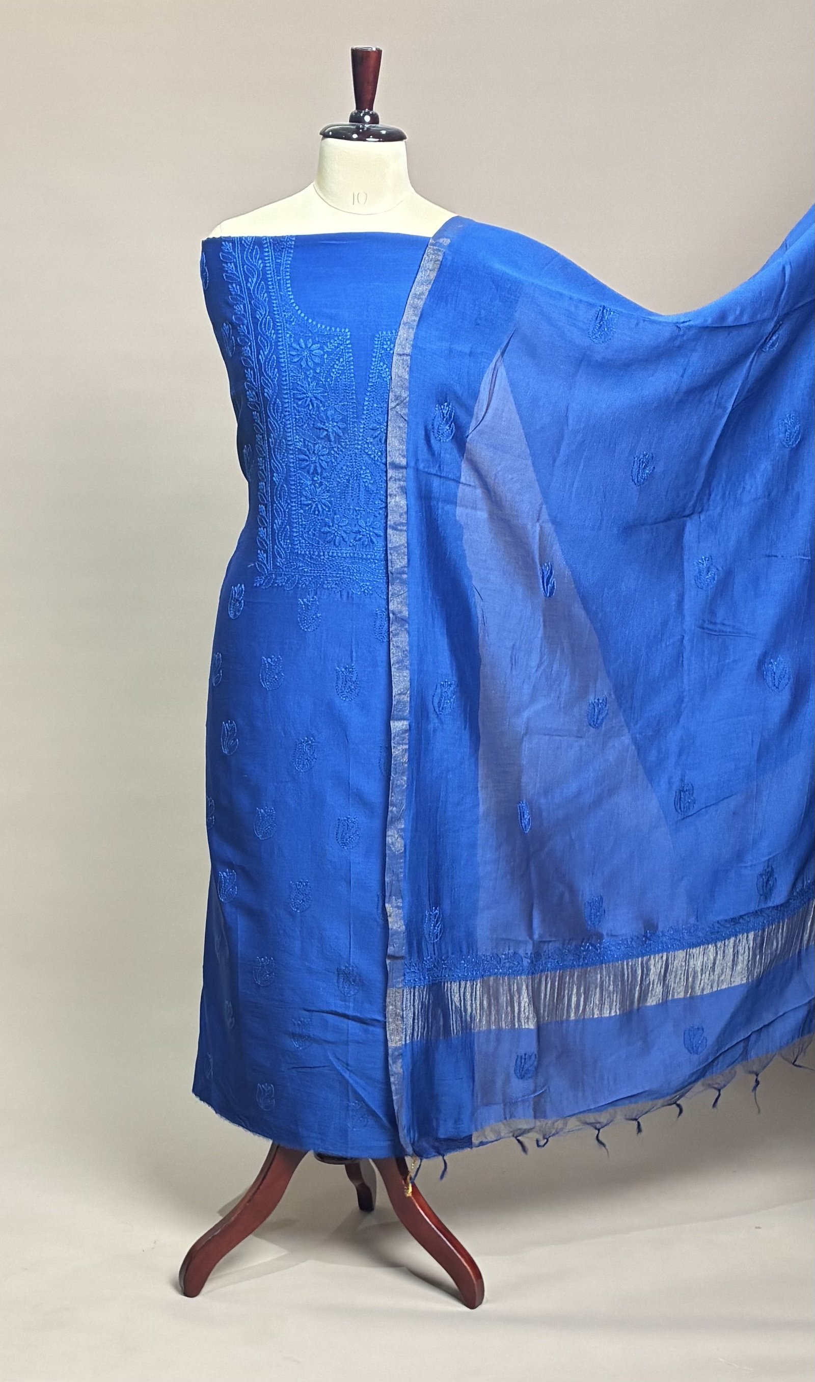 Chikankari Suit Piece - Cornflower Blue