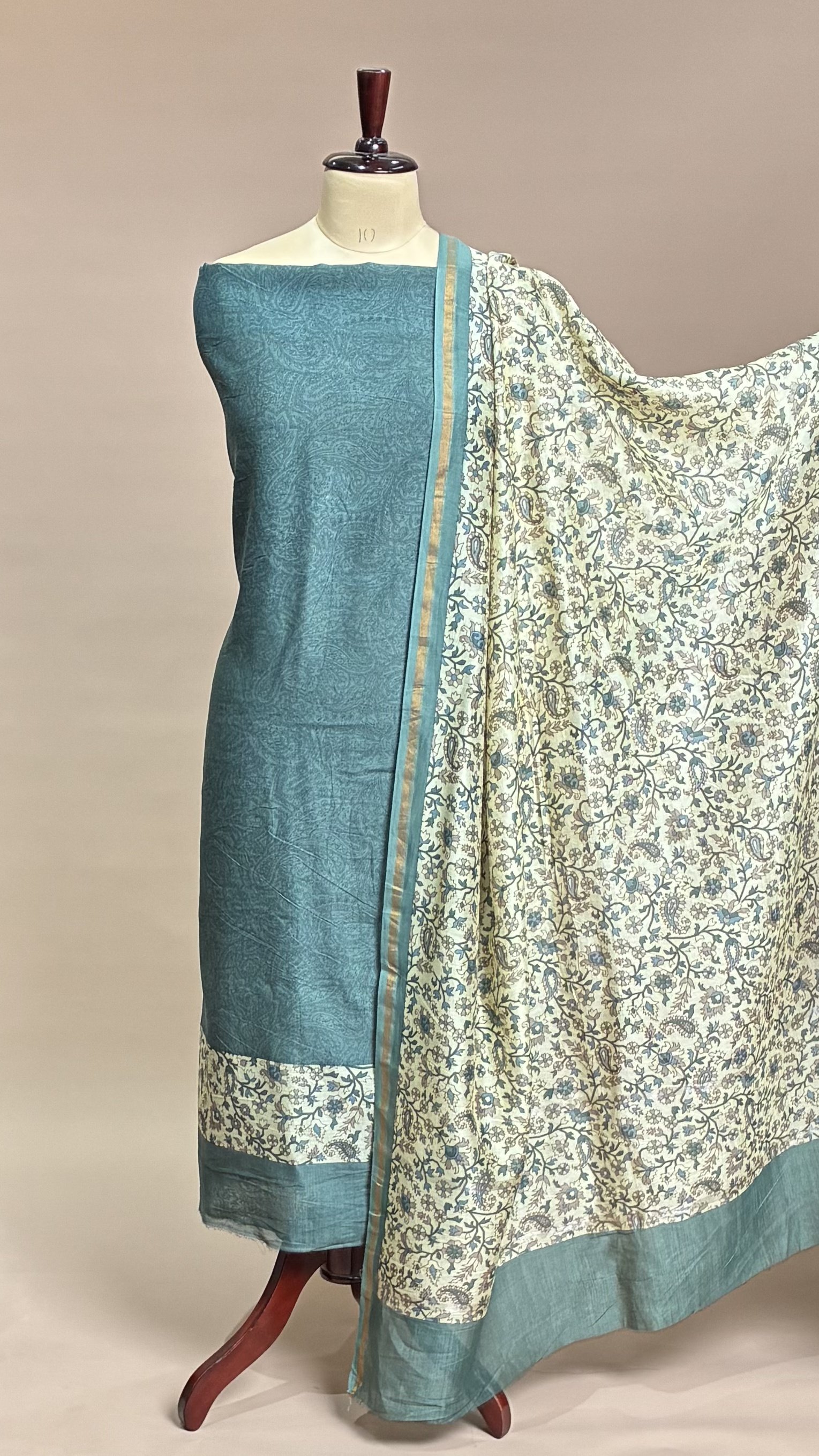Maheshwari Suit Piece - Sage Green
