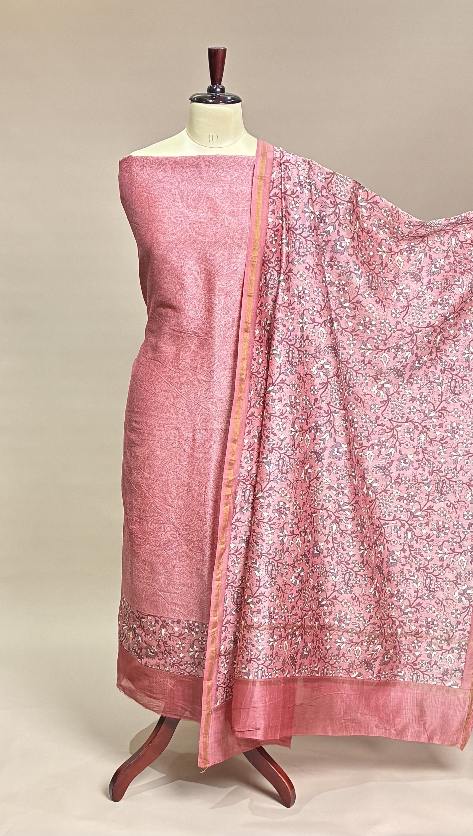Maheshwari Suit Piece - Rose Pink