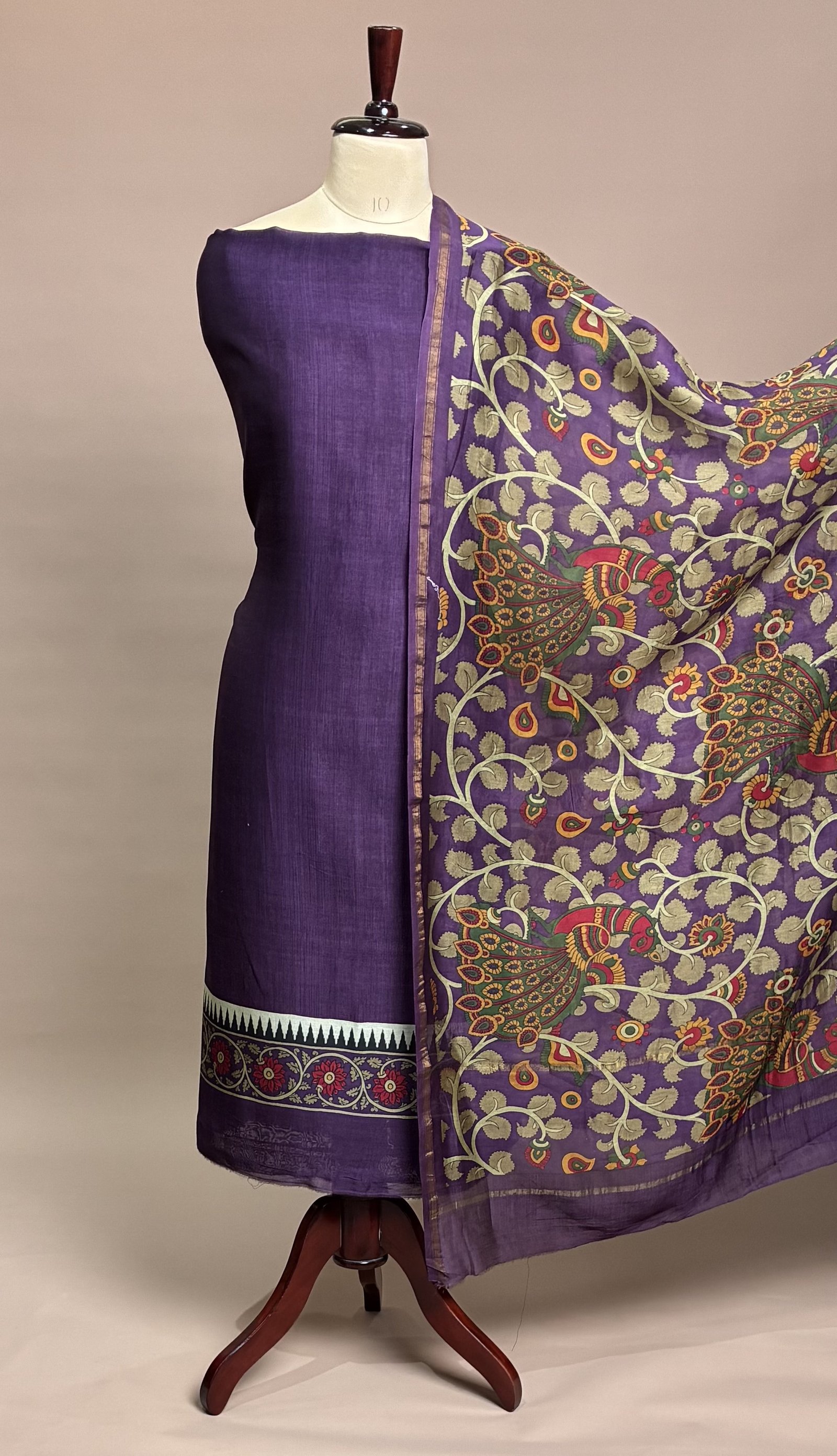 Maheshwari Suit Piece - Purple Kalamkari