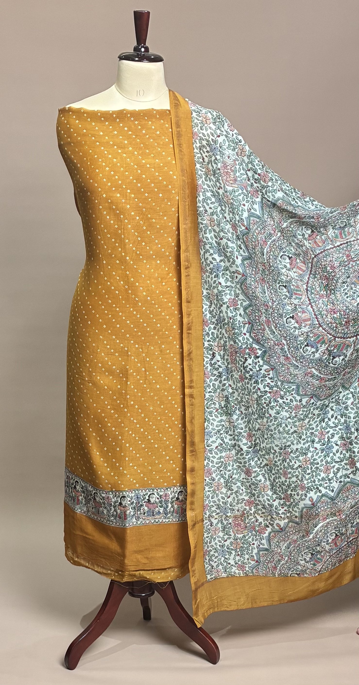 Maheshwari Suit Piece - Mustard