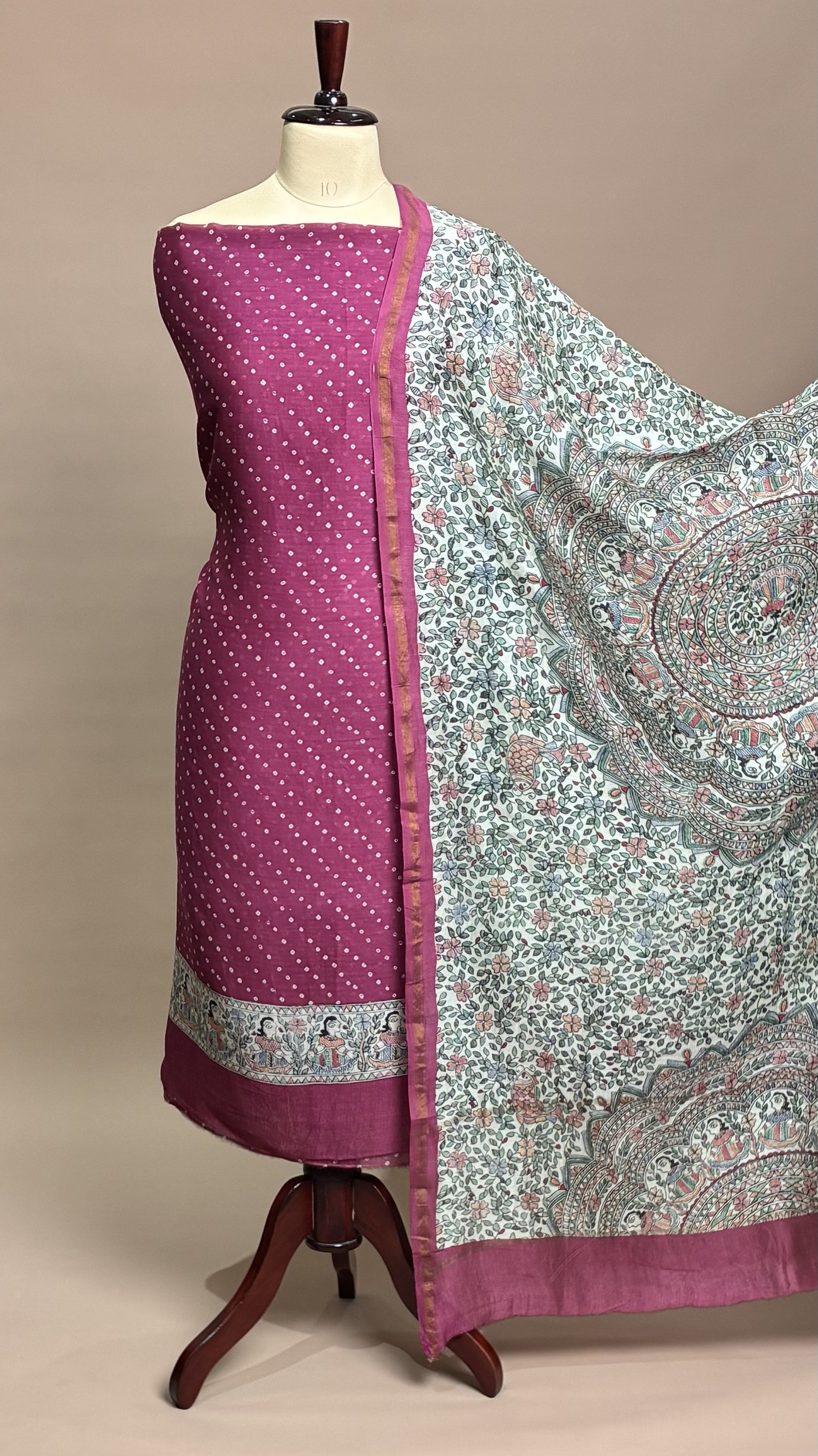 Maheshwari Suit Piece - Magenta and Indigo