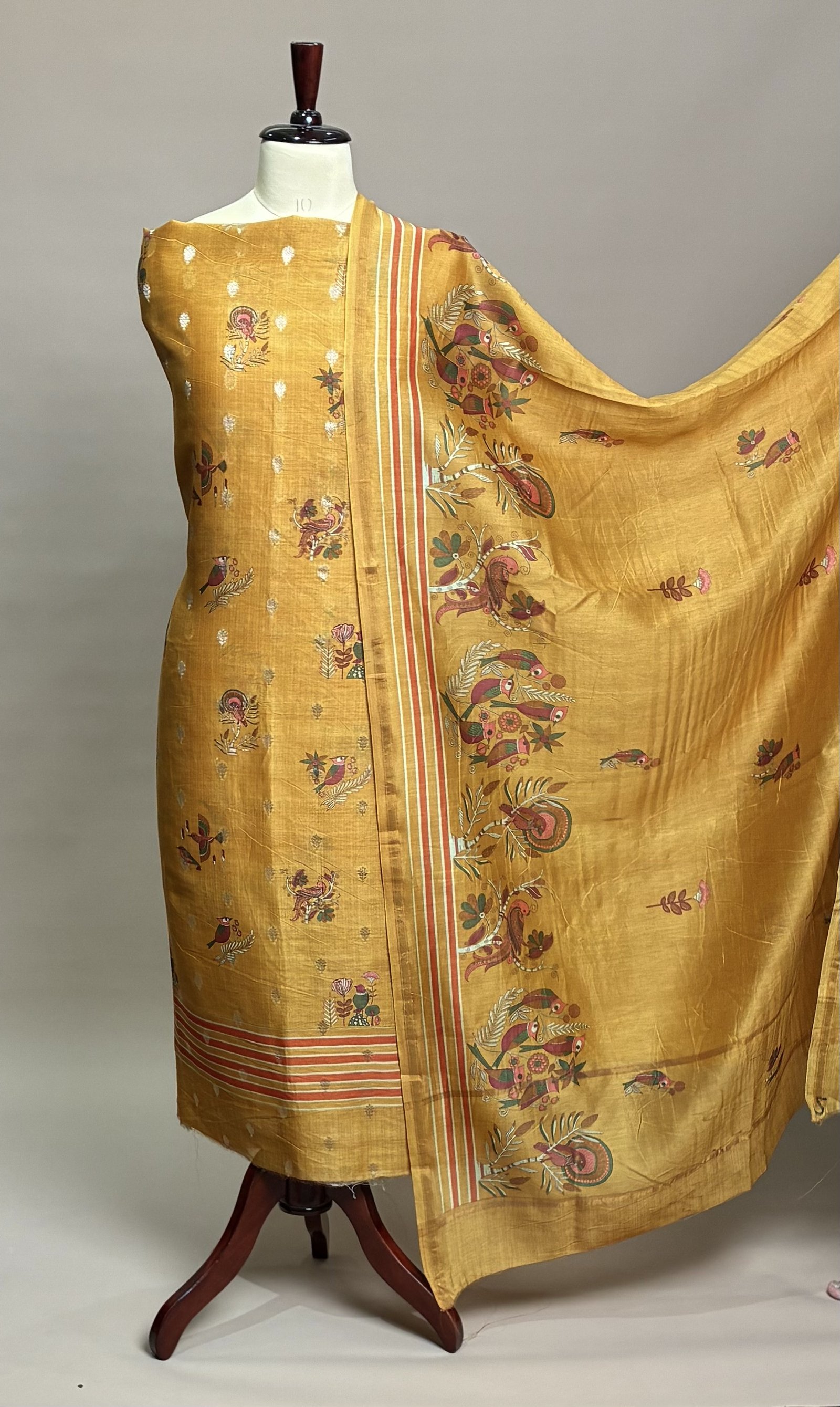 Maheshwari Suit Piece - Golden Yellow
