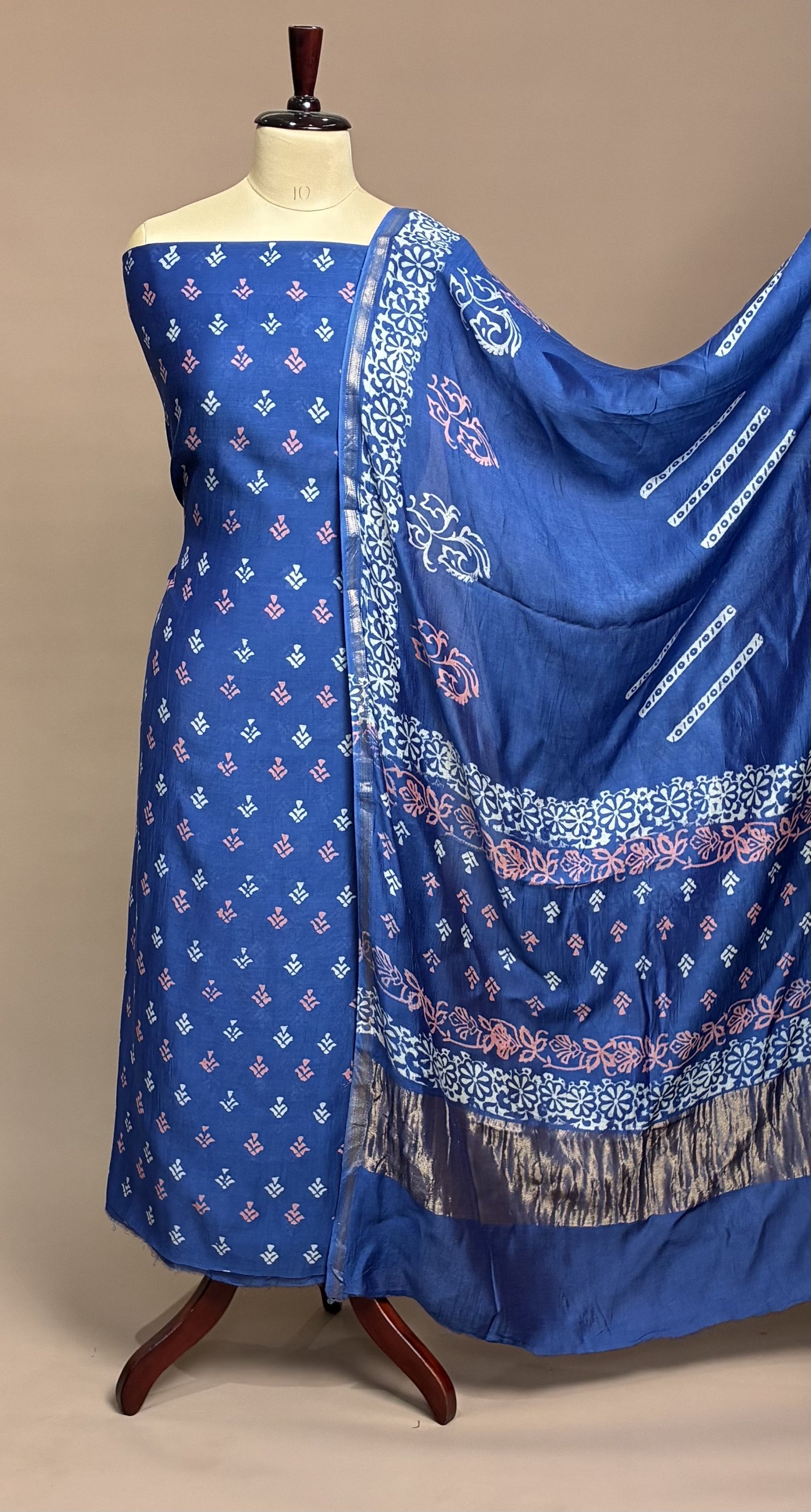 Maheshwari Suit Piece - Cobalt Blue