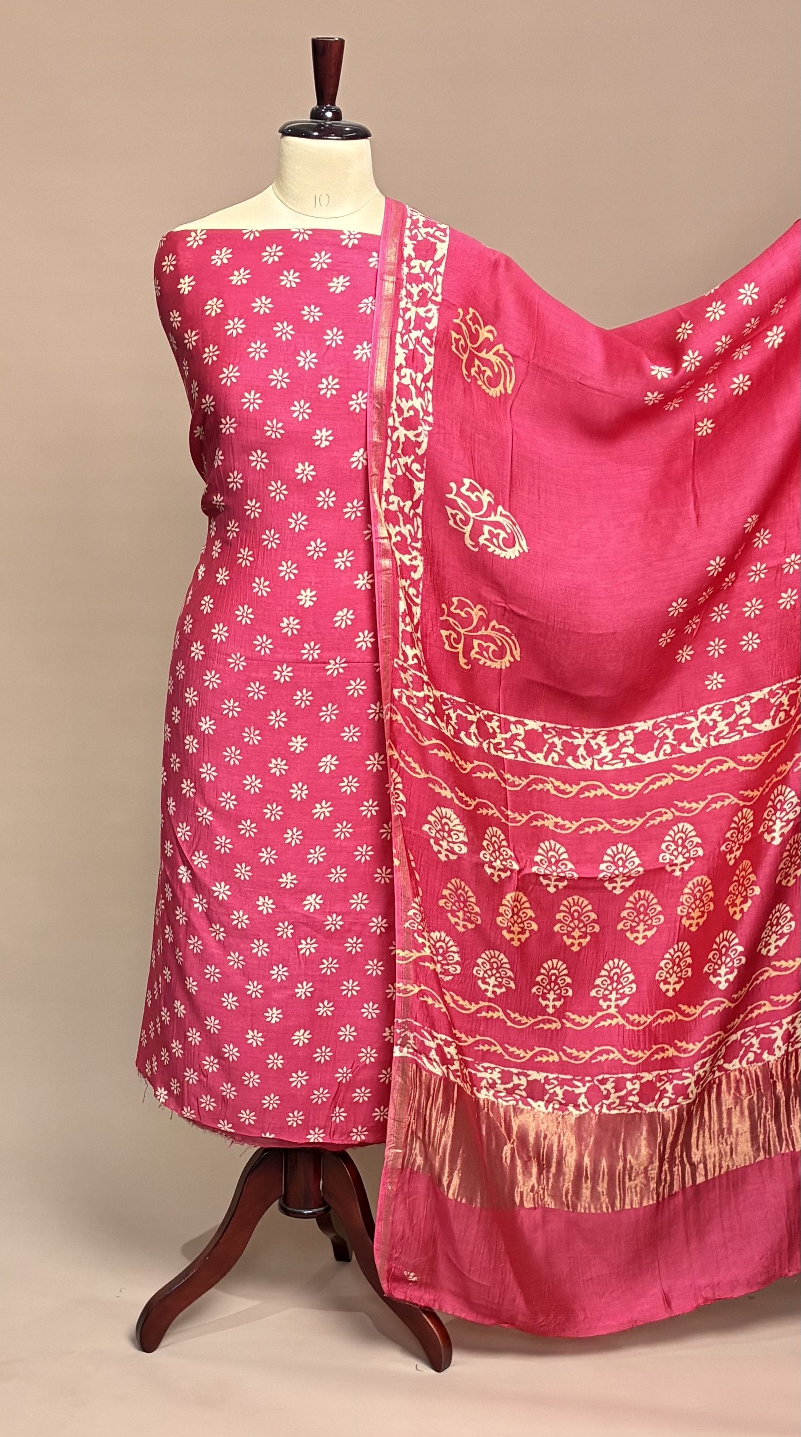 Maheshwari Suit Piece - Rani Pink
