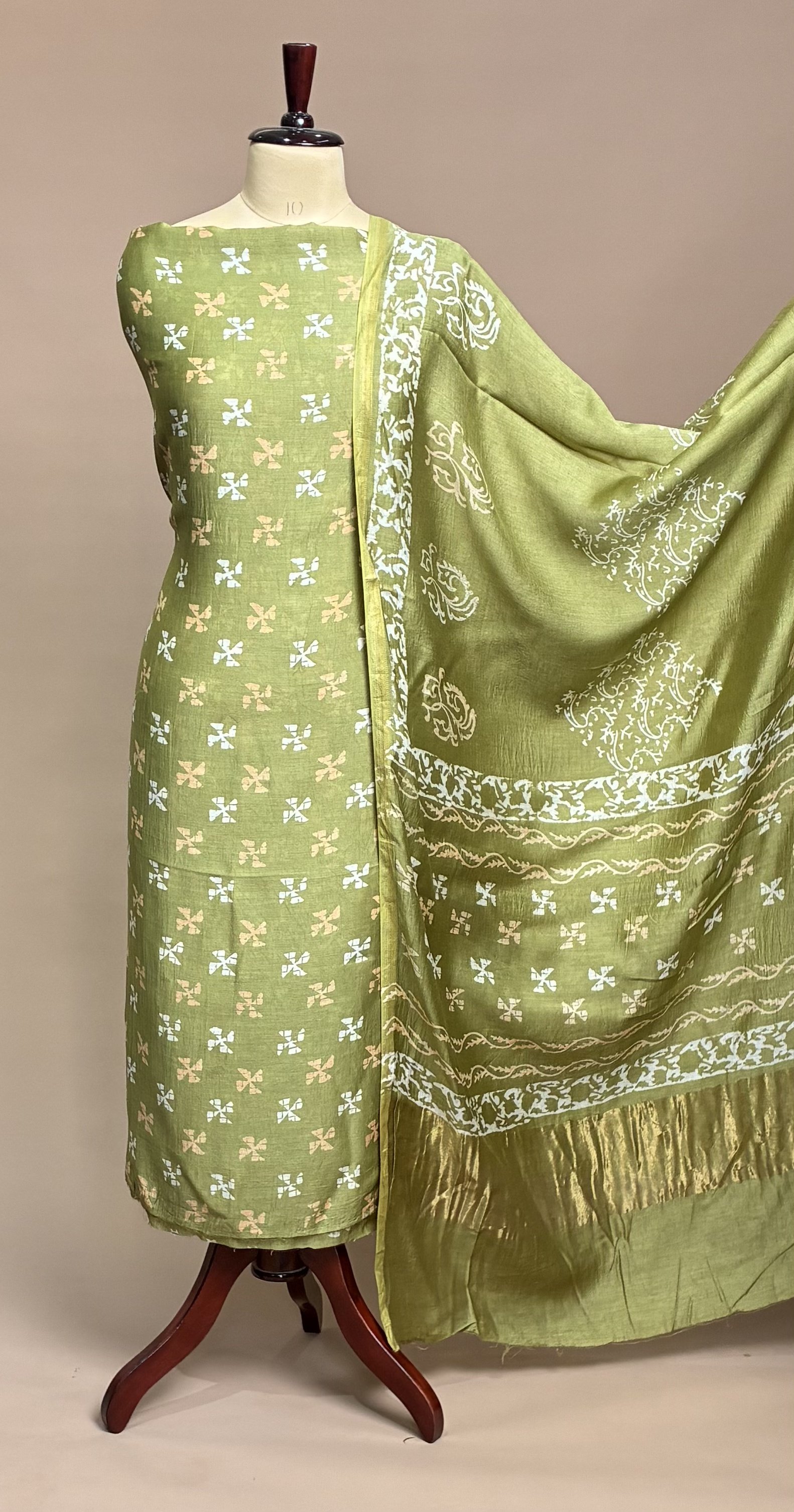 Maheshwari Suit Piece - Olive Green