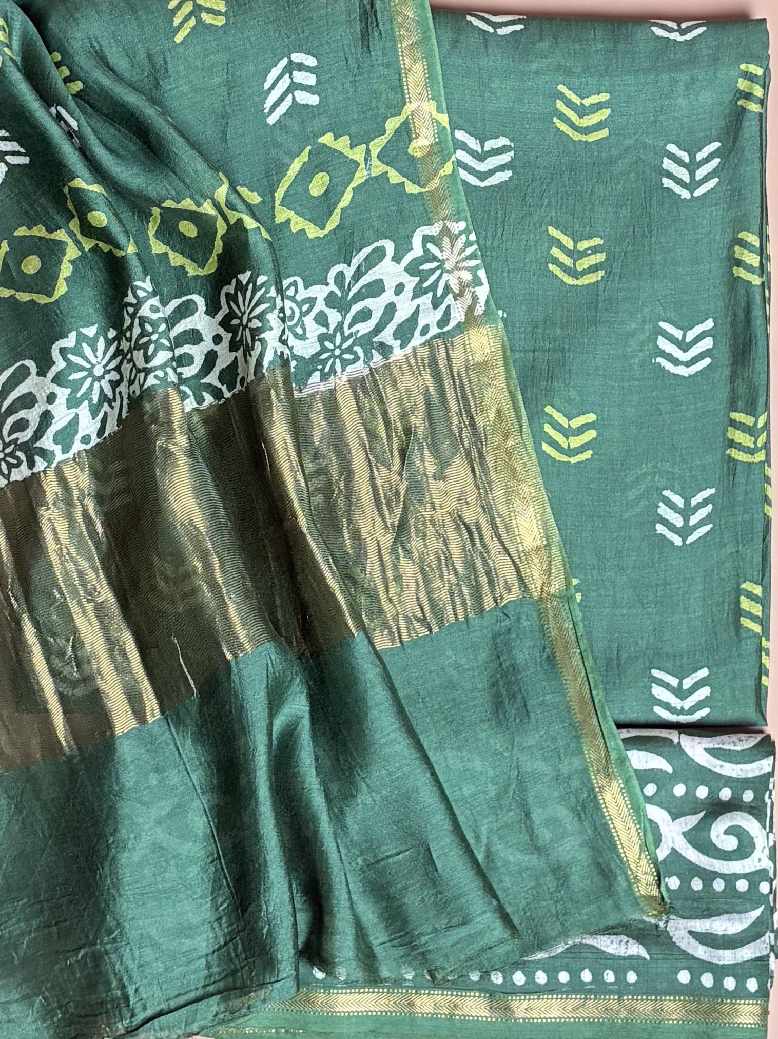 Maheshwari Suit Piece - Deep Teal Leaf